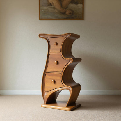 Modern Sculptural Wood Cabinet 3 Drawer Chest For Bedroom Or Living Room
