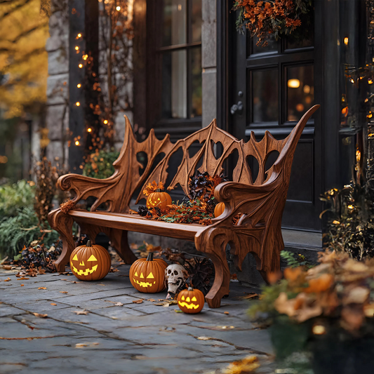 Mid Century Solid Wood Halloween Bench For Festive Outdoor Decor