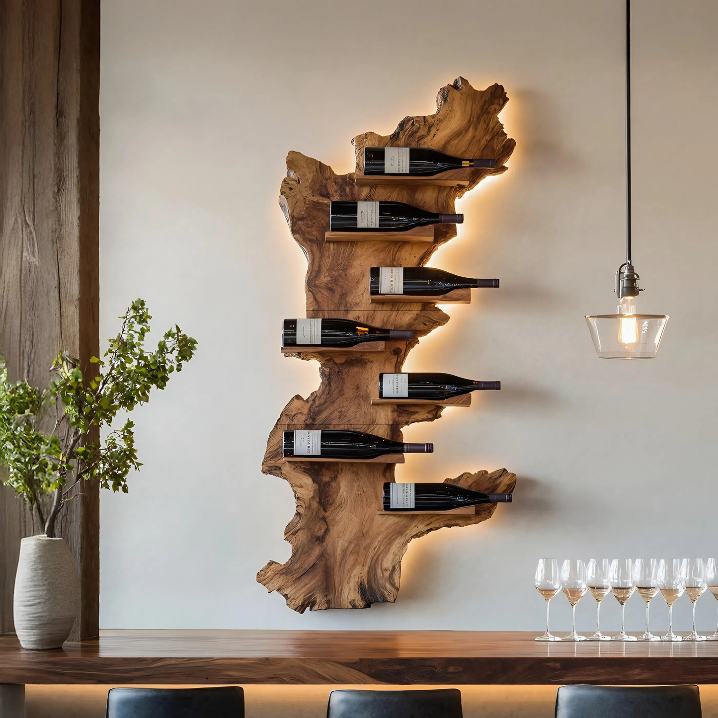 Modern Live Edge Wine Holder For Living Room Furniture Decor