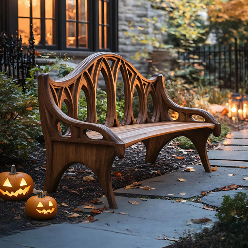 Farmhouse Solid Wood Halloween Bench For Outdoor Porch Design