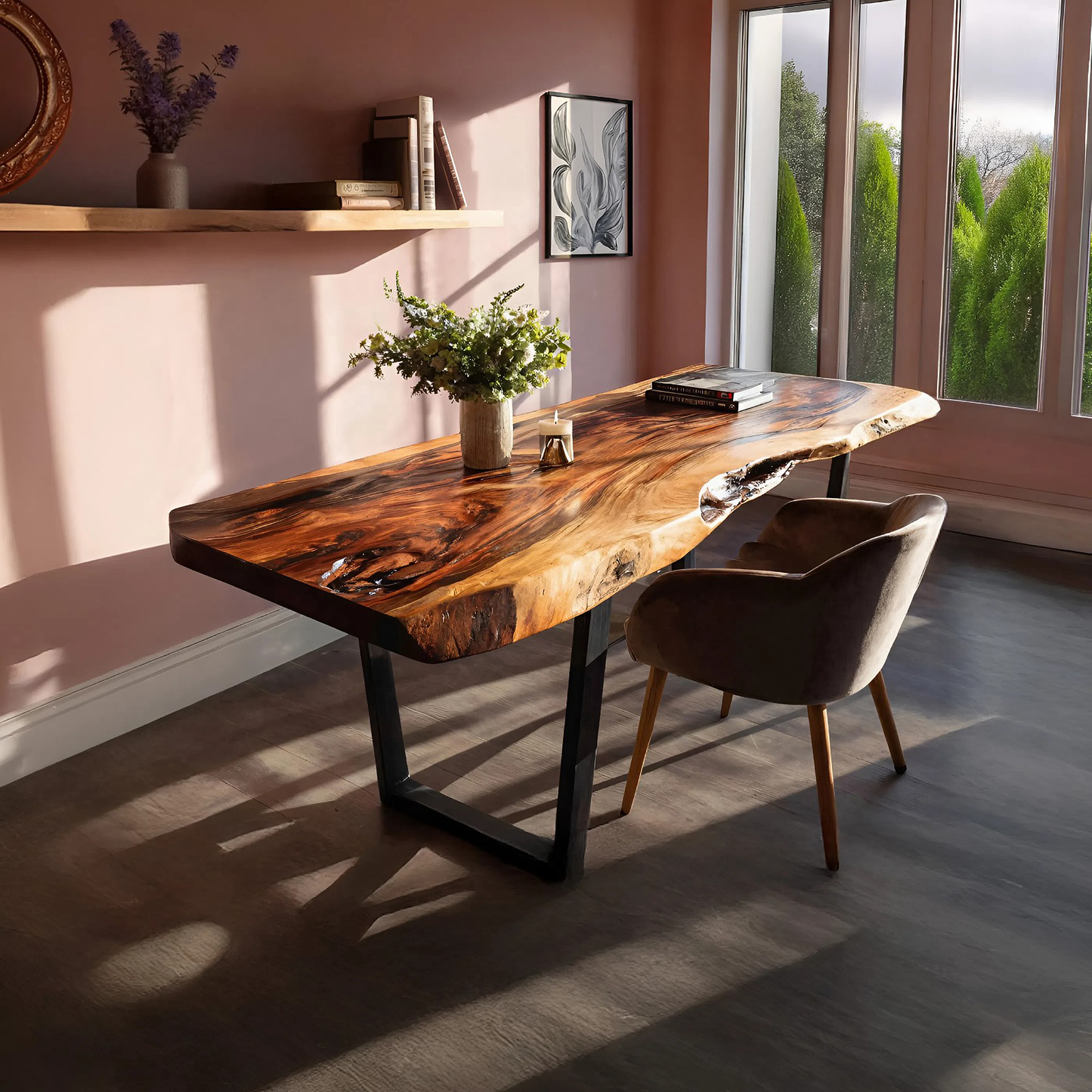 Modern Wooden Live Edge Desk For Small Spaces