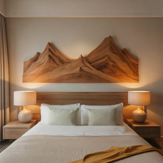 Rustic Mountain Wall Art Triptych Carving For Bedroom And Living Room