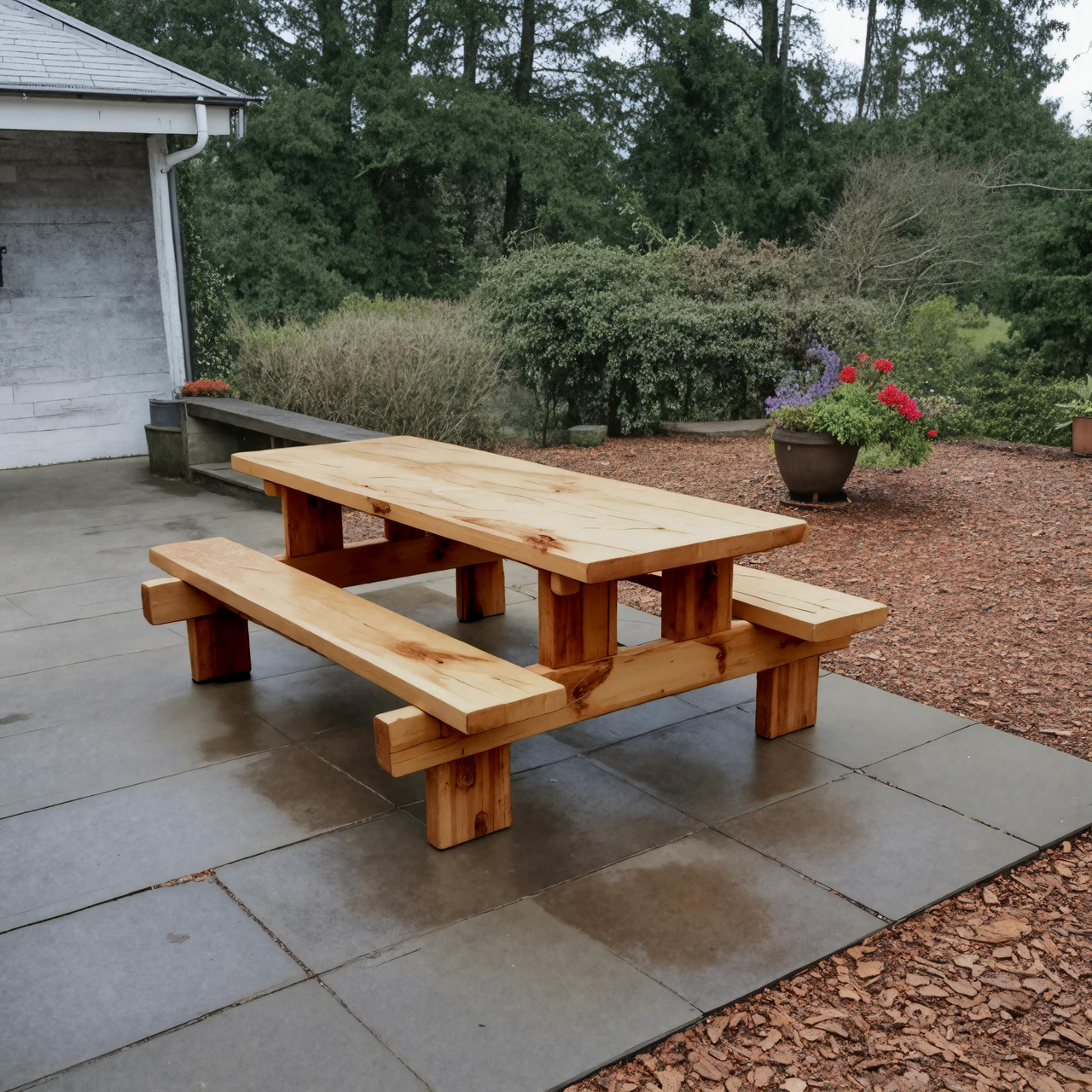 Minimalist Outdoor Picnic Table With Benches For Garden Or Cabin