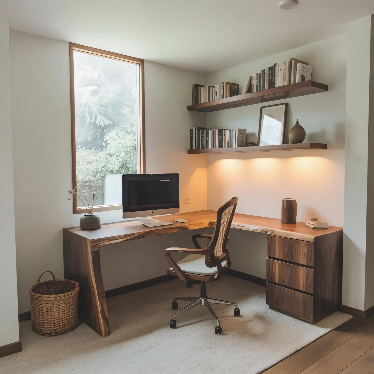 Modern Live Edge L Shaped Desk For Minimalist Home Office