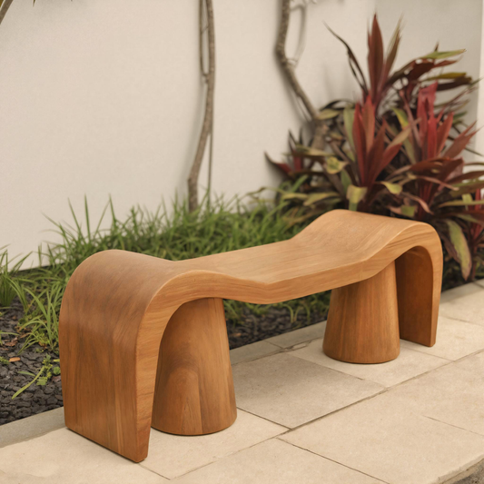 Contemporary Sculpted Wood Bench For Garden Or Patio