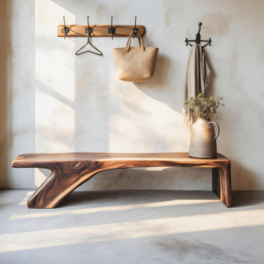 Architectural Bench With Sculpted Z Base For Entryway