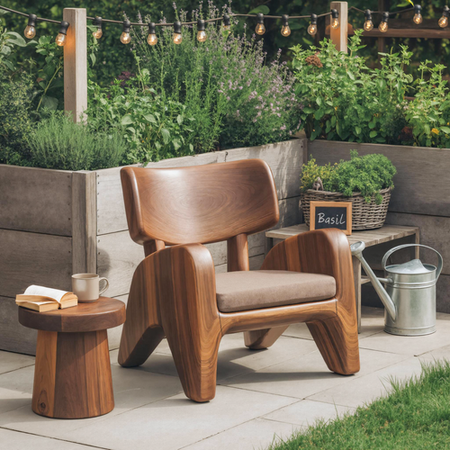 Contemporary Wooden Lounge Chair For Garden Or Reading Nook