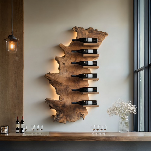 Handcrafted Wooden Live Edge Wine Holder For Bar Display Art