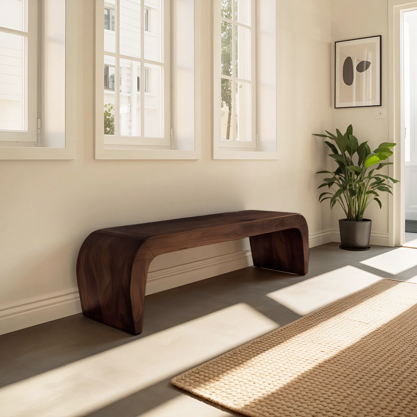 Contemporary Bench With Curved Design For Entryway