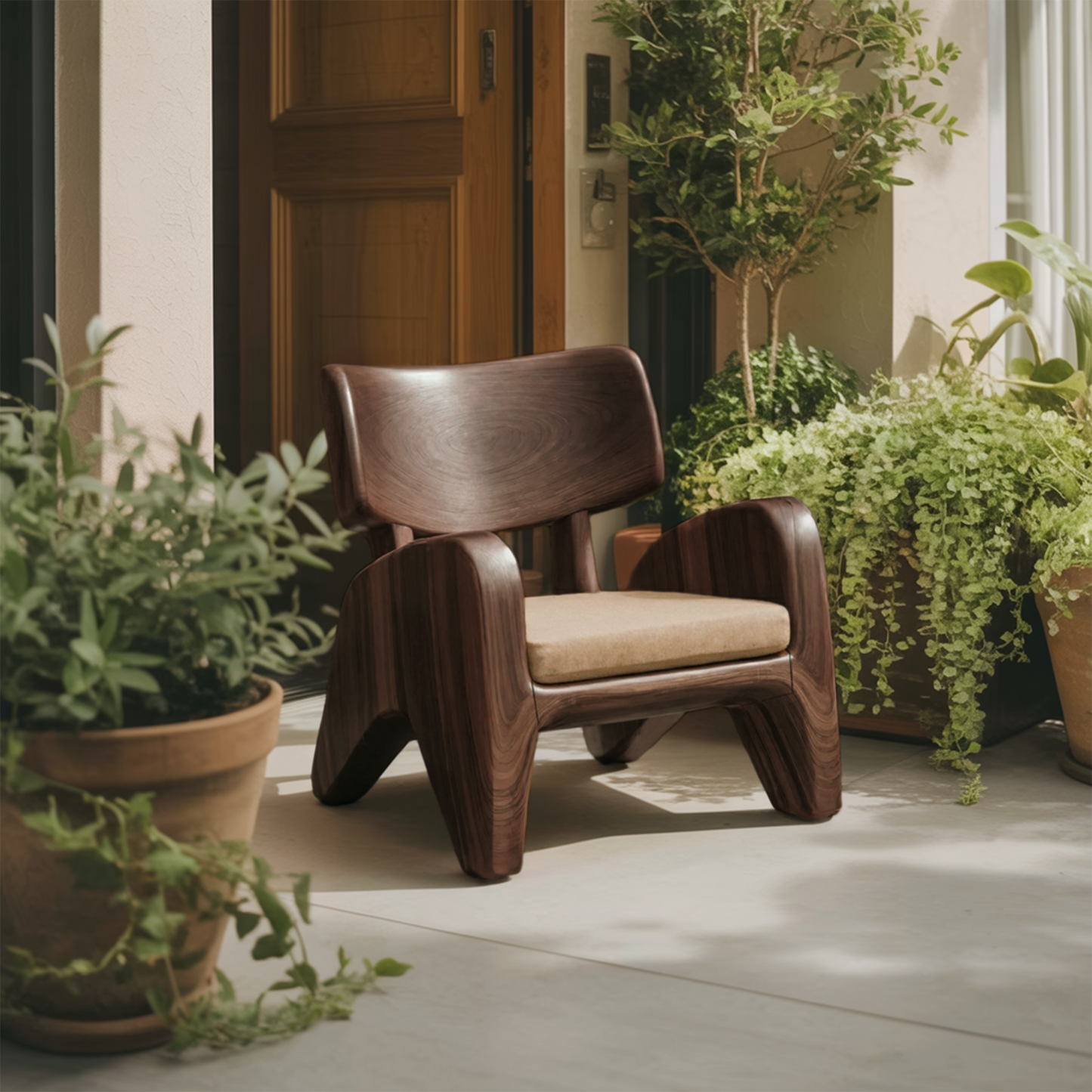 Contemporary Wooden Lounge Chair For Garden Or Reading Nook