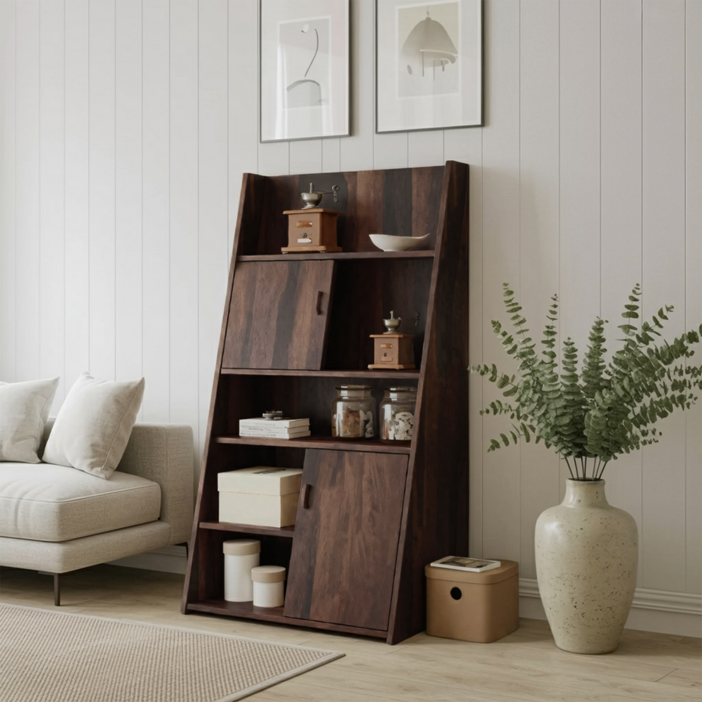 Modern Slanted Cabinet With Sliding Doors For Kitchen Entryway And Living Room