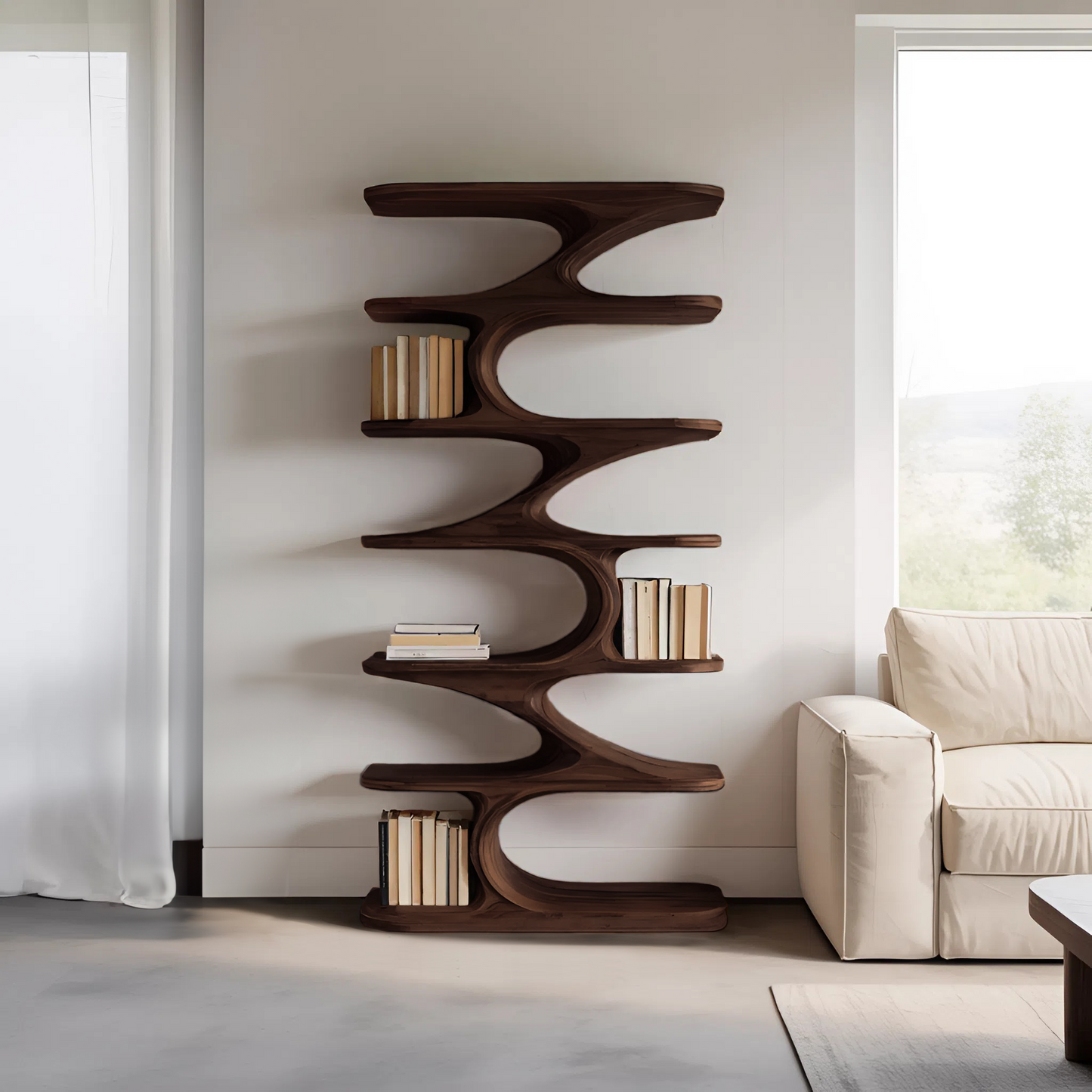Modern Organic Curved Bookshelf For Living Room