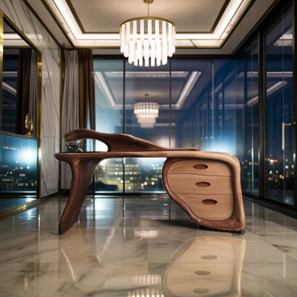 Modern Sculptural Desk With Drawers For Home Office And Studio Workspace