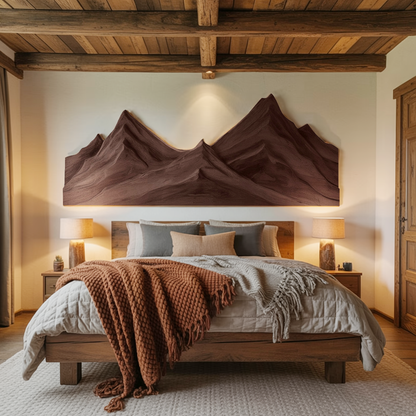 Rustic Mountain Wall Art Triptych Carving For Bedroom And Living Room