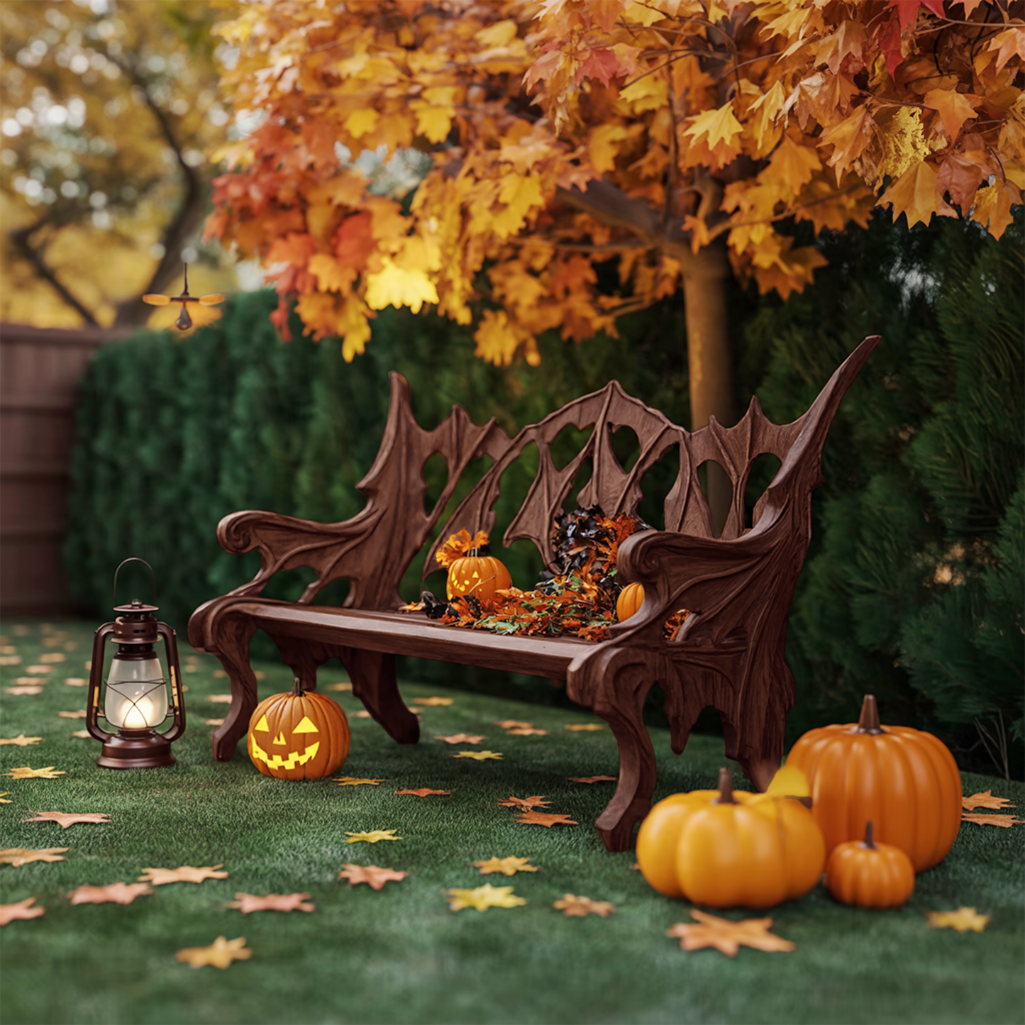 Mid Century Solid Wood Halloween Bench For Festive Outdoor Decor