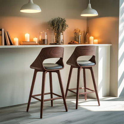 Mid Century Modern Bar Stool with Backrest For Kitchen Home Bar