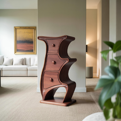 Modern Sculptural Wood Cabinet 3 Drawer Chest For Bedroom Or Living Room