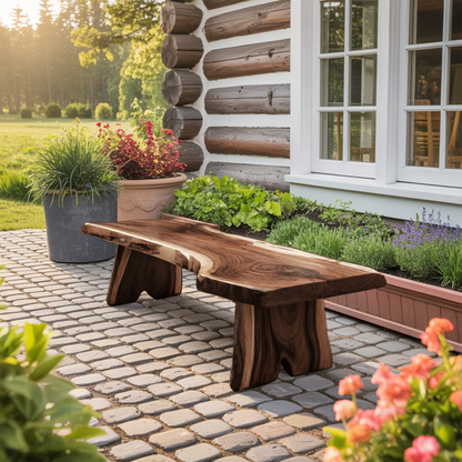 Minimalist Live Edge Outdoor Bench For Entryway Or Patio